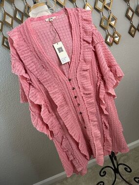 NWT Blue Velvet Black Ruffle Kimono | Boho Tiered Cardigan Top-Oversized